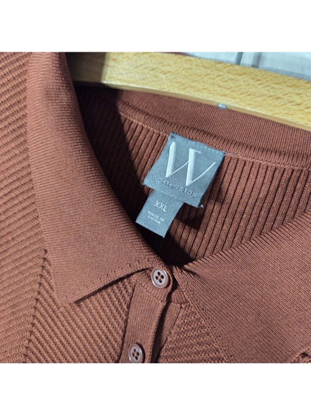 Worthington Rust Burnt Orange Ribbed Knit Polo Sweater XXL Long Sleeve Top - Picture 3 of 15